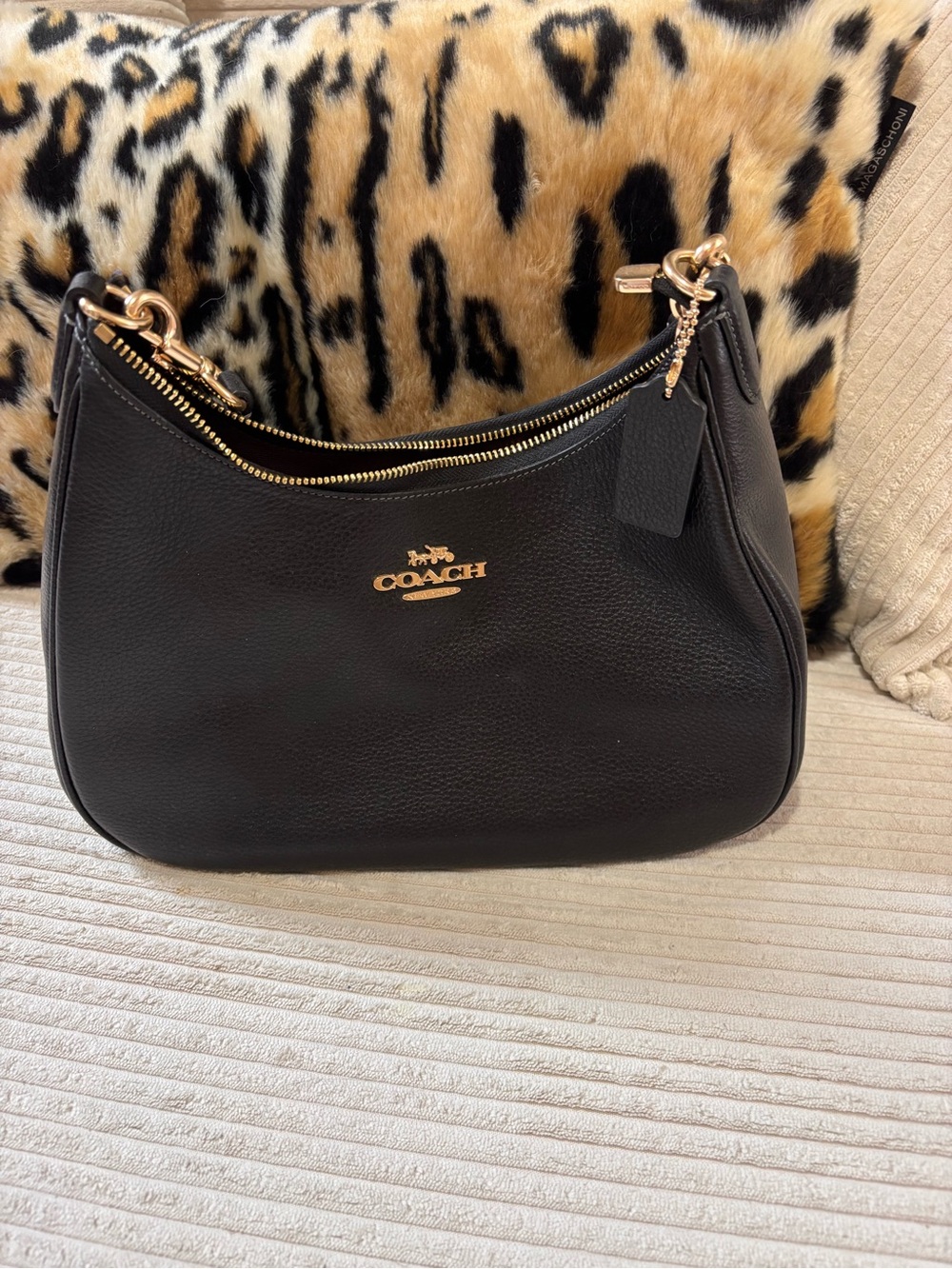 Coach Black Pebbled Leather Crossbody with Gold Hardware